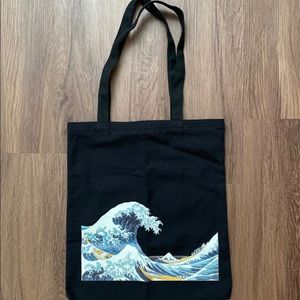 Japanese Wave Black Tote Bag